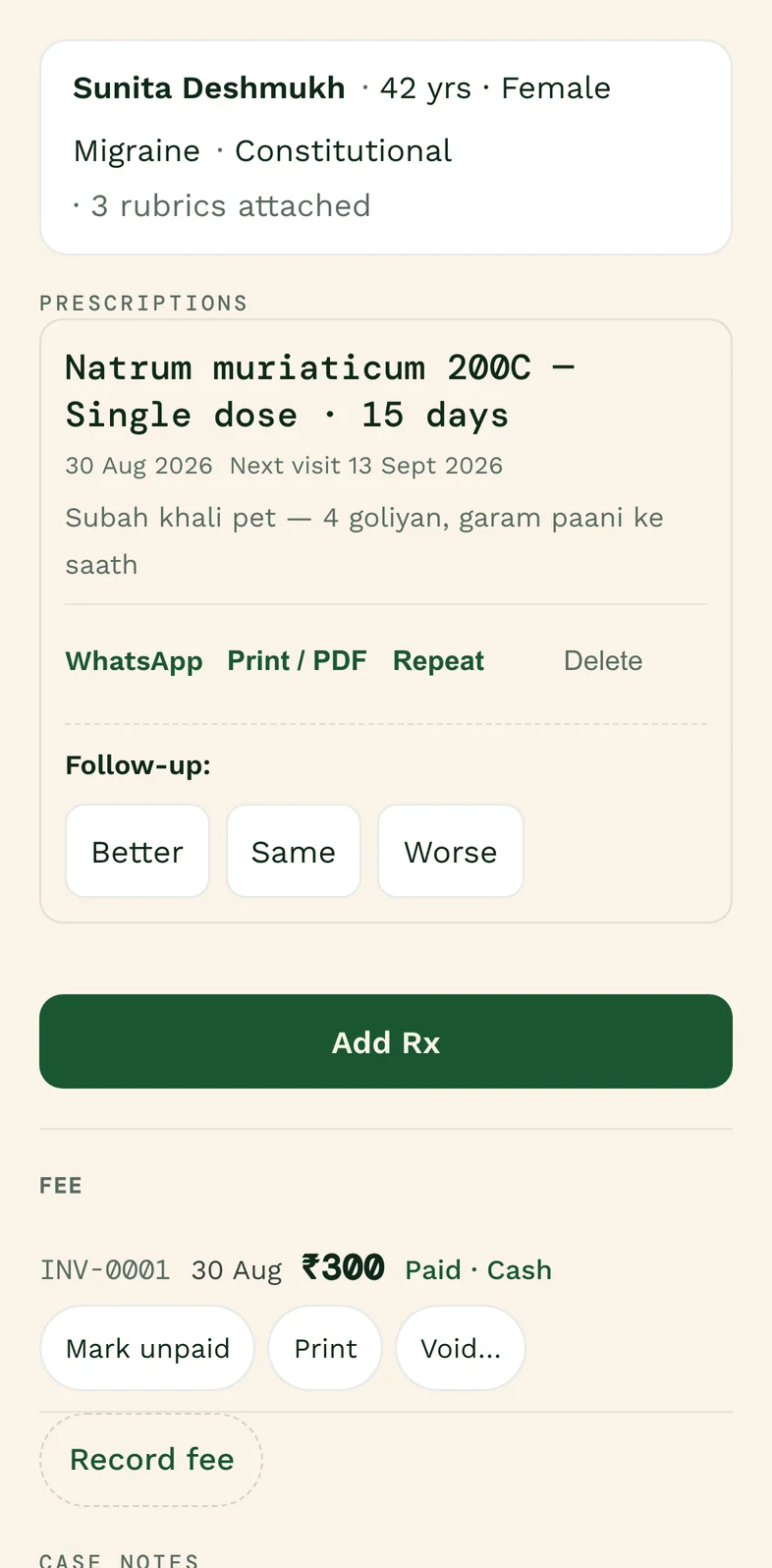 A case in Curanon: patient, prescription, follow-up and fee